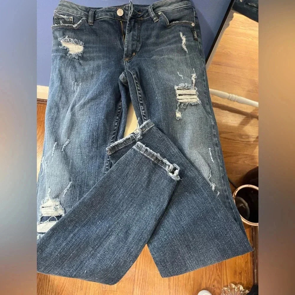 Silver Jeans BLEECKER 27/29 Mid Rise Stretch Skinny Distressed Jeans